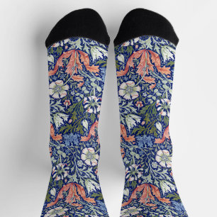 Morris Blue Background 1896 Compton Floral Pattern Socks