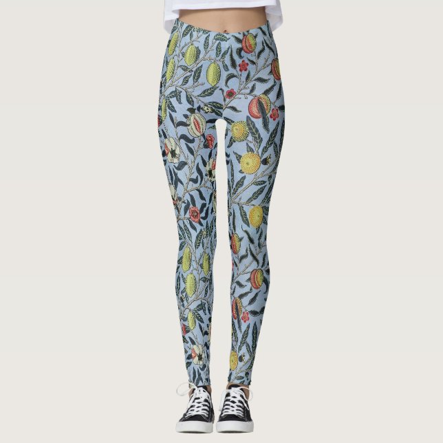 Morris Blue Background Antique Pomegrana Pattern Leggings (Front)