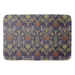 Morris Blue Background Rose & Lily Flower Pattern Bath Mat