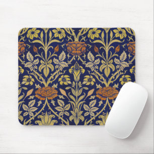Morris Blue Background Rose & Lily Flower Pattern Mouse Mat