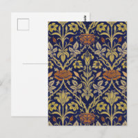 Morris Blue Background Rose & Lily Flower Pattern