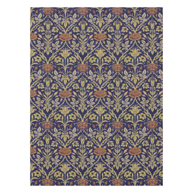 Morris Blue Background Rose & Lily Flower Pattern Tablecloth (Front)