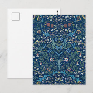 Morris Blue Background Vintage Blackthorn Pattern Postcard