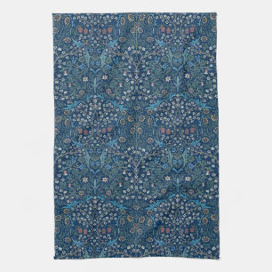 Morris Blue Background Vintage Blackthorn Pattern Tea Towel
