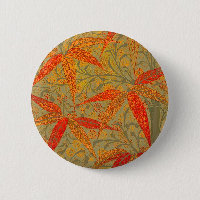 Morris & Co. Bamboo Pattern Godwin Orange & Sage 6 Cm Round Badge (Front)