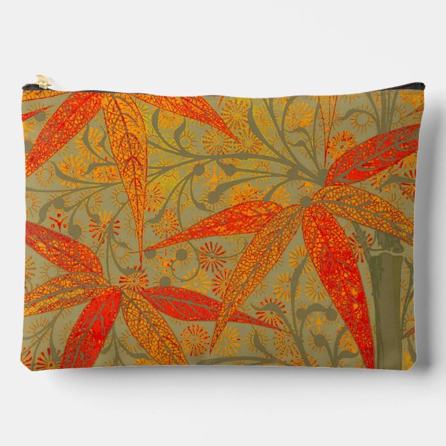 Morris & Co. Bamboo Pattern Godwin Orange & Sage Accessory Pouch (Front)