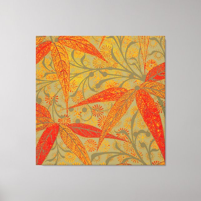 Morris & Co. Bamboo Pattern Godwin Orange & Sage Canvas Print (Front)