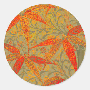 Morris & Co. Bamboo Pattern Godwin Orange & Sage Classic Round Sticker