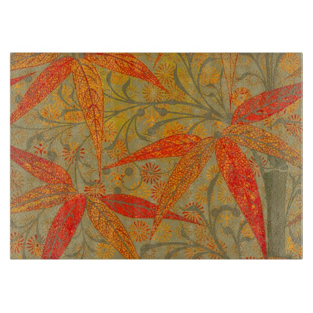 Morris & Co. Bamboo Pattern Godwin Orange & Sage Cutting Board (Front)