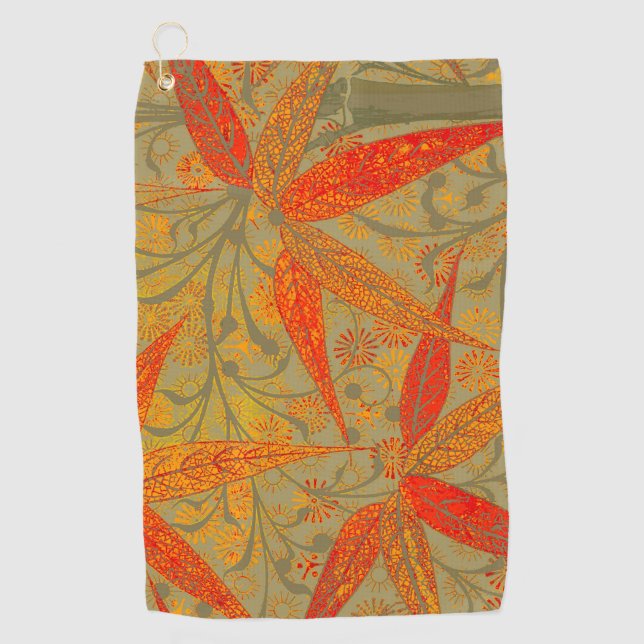 Morris & Co. Bamboo Pattern Godwin Orange & Sage Golf Towel (Front)