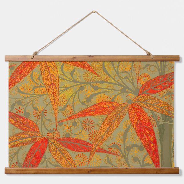 Morris & Co. Bamboo Pattern Godwin Orange & Sage Hanging Tapestry (Front)