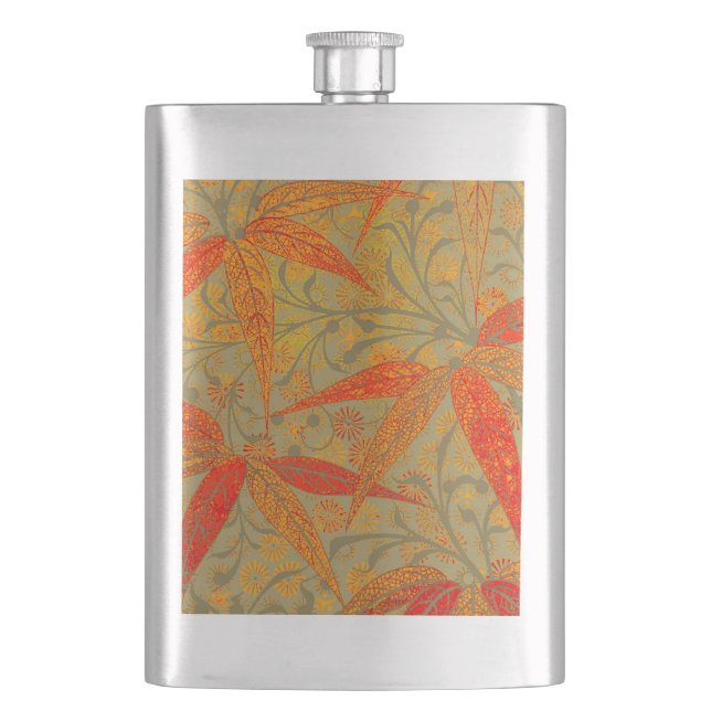 Morris & Co. Bamboo Pattern Godwin Orange & Sage Hip Flask (Front)