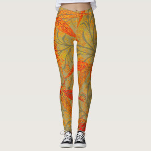 Morris & Co. Bamboo Pattern Godwin Orange & Sage Leggings