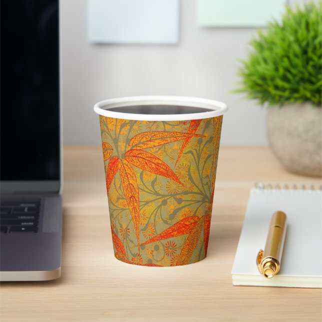 Morris & Co. Bamboo Pattern Godwin Orange & Sage Paper Cups (Insitu)