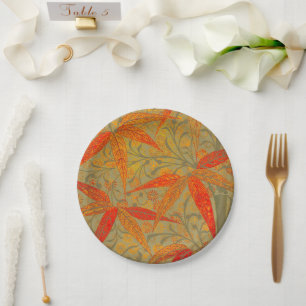 Morris & Co. Bamboo Pattern Godwin Orange & Sage Paper Plate