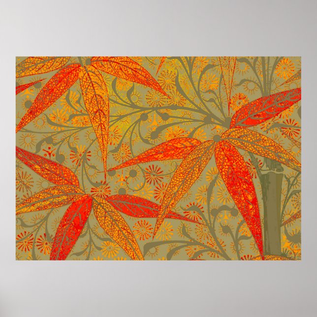 Morris & Co. Bamboo Pattern Godwin Orange & Sage Poster (Front)