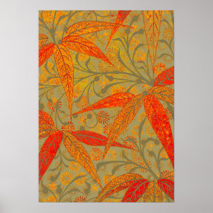 Morris & Co. Bamboo Pattern Godwin Orange & Sage Poster