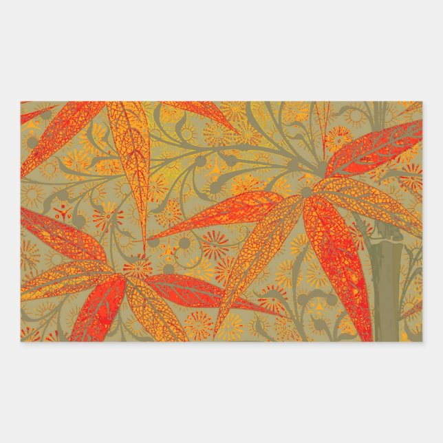 Morris & Co. Bamboo Pattern Godwin Orange & Sage Rectangular Sticker (Front)