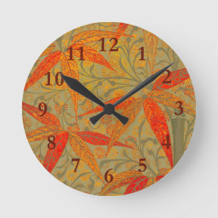 Morris & Co. Bamboo Pattern Godwin Orange & Sage Round Clock
