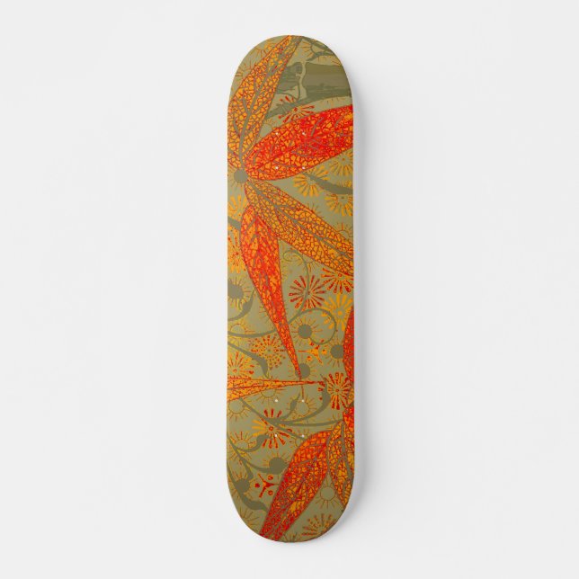 Morris & Co. Bamboo Pattern Godwin Orange & Sage Skateboard (Front)