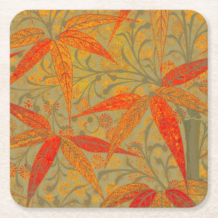 Morris & Co. Bamboo Pattern Godwin Orange & Sage Square Paper Coaster