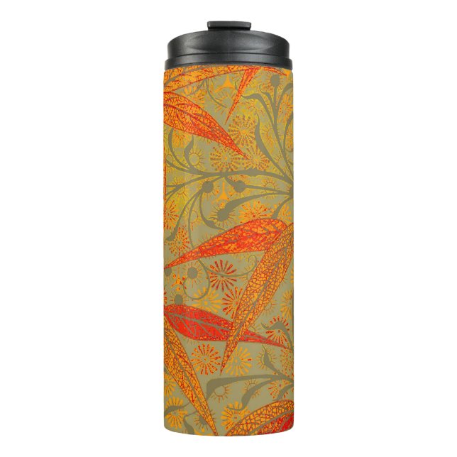 Morris & Co. Bamboo Pattern Godwin Orange & Sage Thermal Tumbler (Front)