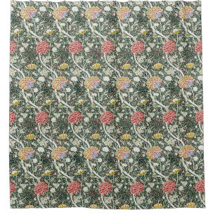 Morris Cray Vintage Blossom Floral Design Green Shower Curtain