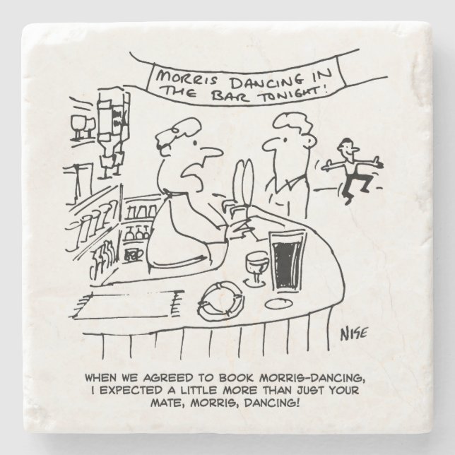 Morris Dancing in Pub. Traditional Morris Dancing Stone Coaster (Front)