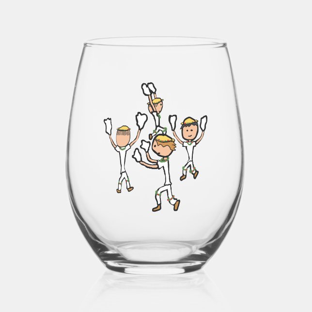 Morris Dancing Stemless Wine Glass (Front)