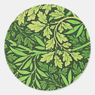 Morris - Foliage, vintage art pattern in green, Classic Round Sticker