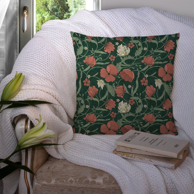 Morris Garden Green & Red Floral Cushion (Creator Uploaded)