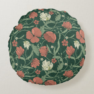 Morris Garden Green & Red Floral Round Cushion