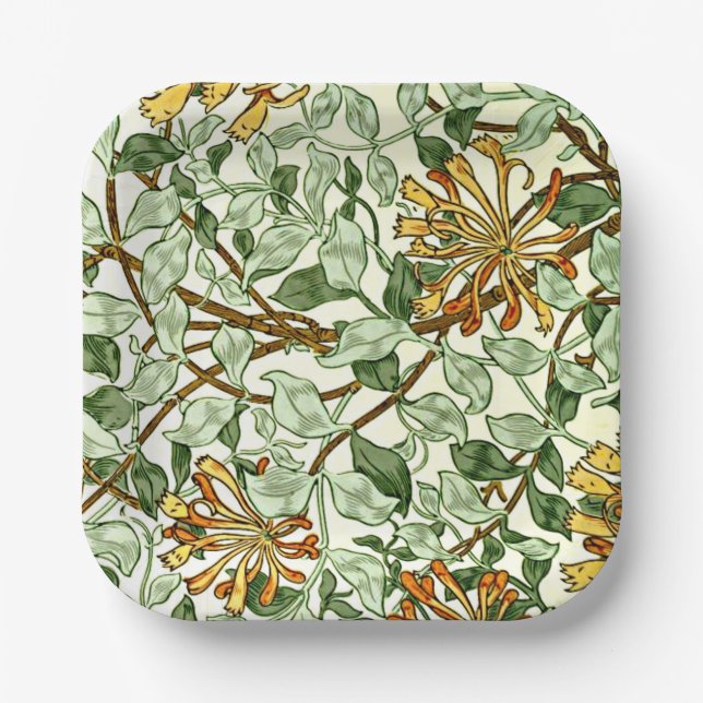 Morris - Honeysuckle green and gold Paper Plate (Front)