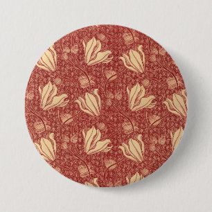 Morris Inspired Lily Flower Botanical Red Textile 7.5 Cm Round Badge