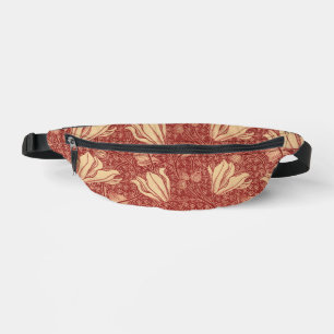 Morris Inspired Lily Flower Botanical Red Textile Bum Bags