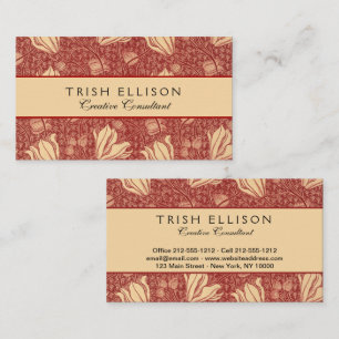 Morris Inspired Lily Flower Botanical Red Textile  Business Card