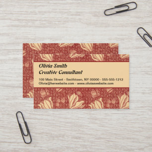 Morris Inspired Lily Flower Botanical Red Textile  Business Card