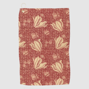 Morris Inspired Lily Flower Botanical Red Textile Golf Towel