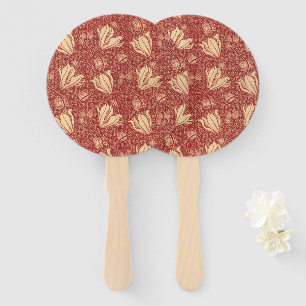 Morris Inspired Lily Flower Botanical Red Textile Hand Fan