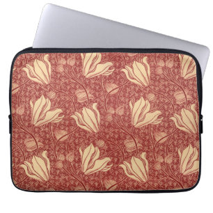 Morris Inspired Lily Flower Botanical Red Textile  Laptop Sleeve