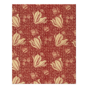 Morris Inspired Lily Flower Botanical Red Textile  Poster