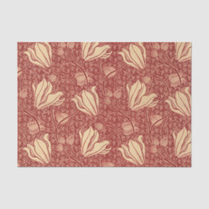 Morris Inspired Lily Flower Botanical Red Textile  Tissue Paper