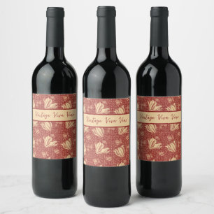 Morris Inspired Lily Flower Botanical Red Textile Wine Label