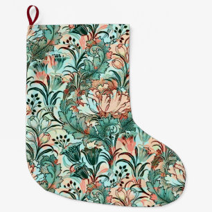 Morris Inspired Tulips,Peonies,Acanthus Green Large Christmas Stocking