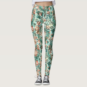 Morris Inspired Tulips,Peonies,Acanthus Green Leggings