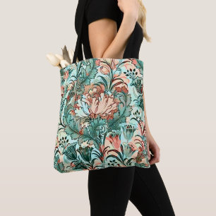 Morris Inspired Tulips,Peonies,Acanthus Green Tote Bag