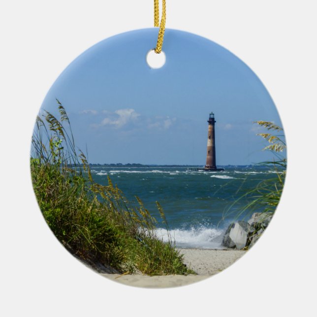 Morris Island Lighthouse Walkway Ceramic Tree Decoration (Front)