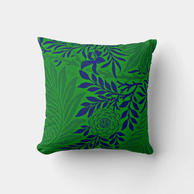 Morris - Larkspur in Vibrant Green and Blue Cushion (Front)