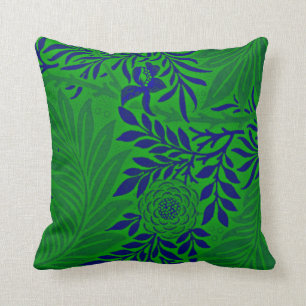 Morris - Larkspur in Vibrant Green and Blue Cushion