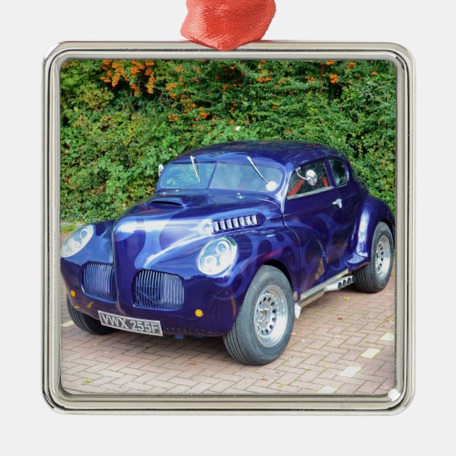Morris Minor Hot Rod Metal Tree Decoration (Front)